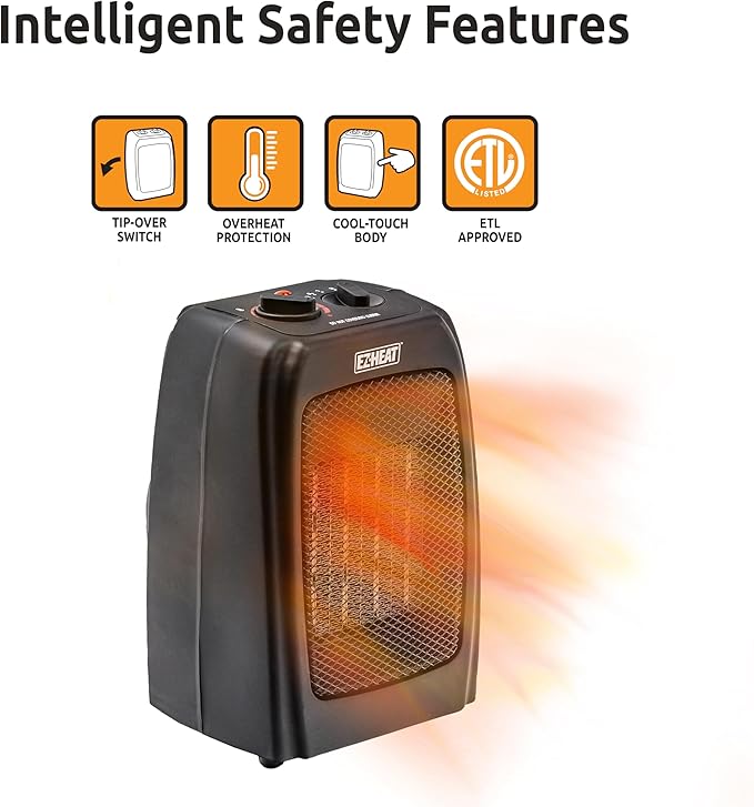 Electric Ceramic Portable Space Heater with Thermostat and Fan, Built-in Overheat Sensor, and Safety Tip-Over Switch, ST-MTPTC113-Ruum Studio Home
