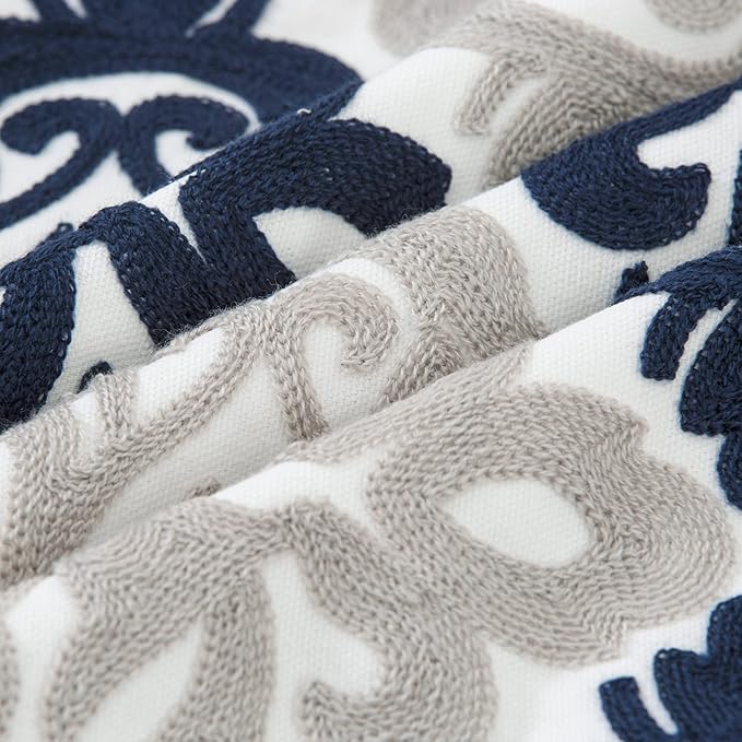 HWY 50 Navy Blue Decorative Throw Pillow Covers 18x18 Inch, Pack of 2 Embroidered Cotton Farmhouse Cushion Cover Pillow Case for Sofa Couch Living Room Bed Bedroon, Accent Geometric-Ruum Studio Home