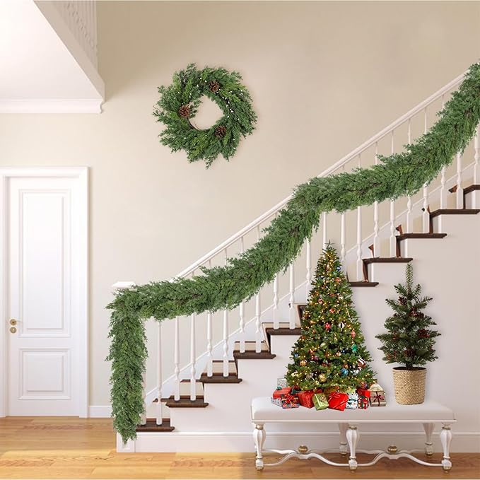 6 Ft Real Touch Christmas Garland,Thick and Lush，Soft Bendable, Lifelike Cedar Garland Realistic, Garlands for Decoration Christmas，Christmas Garland for Mantle,Outdoor Indoor Christmas Decorations-Ruum Studio Home