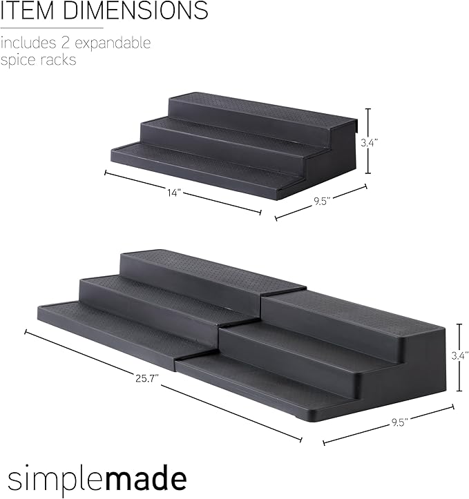 SIMPLEMADE 3-Tier Spice Rack Organizer - Versatile Storage Shelf for Kitchen, Bathroom, Bedroom & Office, Set of 2, Expandable Black-Ruum Studio Home