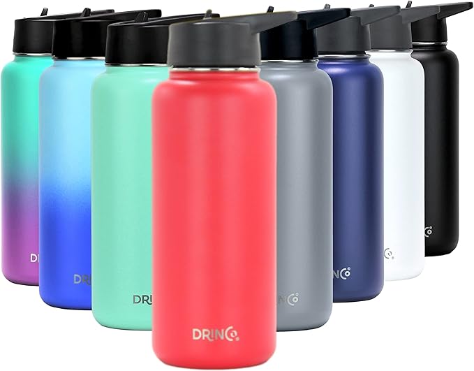 DRINCO Stainless Steel Water Bottle Spout Lid Vacuum Insulated Double Wall Water Bottle Wide Mouth (40oz 32oz 22oz 18oz 14oz) Leak Proof Keeps Cold or Hot (32 oz, 32oz Barn Red)-Ruum Studio Home