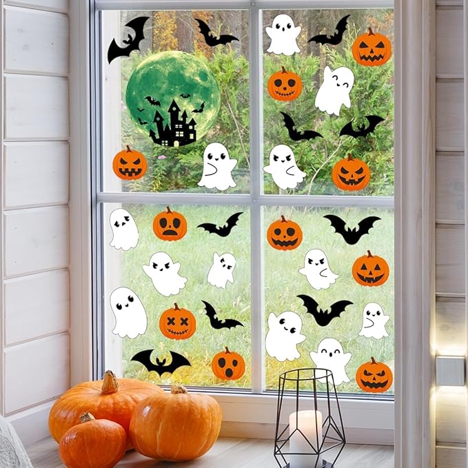 3 Sheets Glow in The Dark Halloween Window Clings Luminous Halloween Window Stickers Pumpkin Ghost Wall Decor Glowing Window Clings for Scary Halloween Theme Party Decorations-Ruum Studio Home