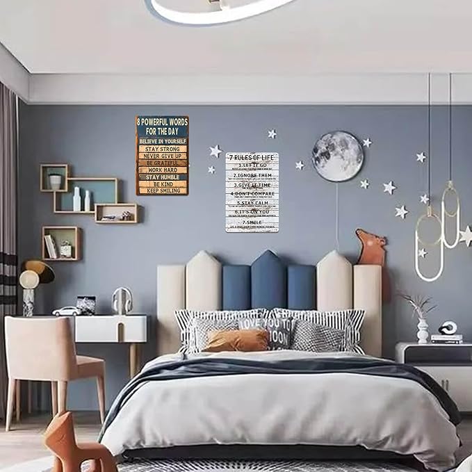 Teen Boys Room Decor - Cool Inspirational Wall Art Teenage Girl Bedroom Stuff 7 Rules of Life Metal Tin Signs for 10-18 Year Old Teens Room Accessories 8x12 Inch-Ruum Studio Home