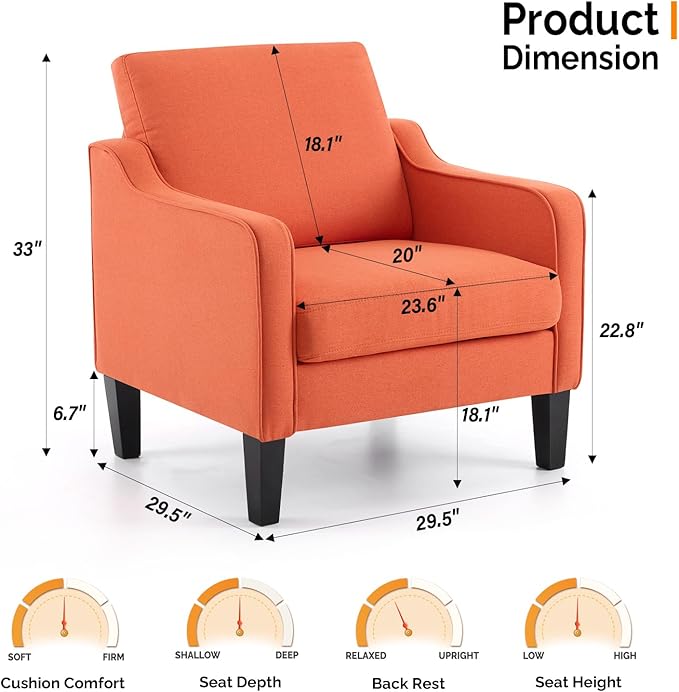 VINGLI Accent Chairs Set of 2 Living Room Chairs Burnt Orange Reading Chair for Bedroom Scooped Arm Chair Mid Century Modern Accent Chairs Upholstered Comfy Chair for Apartment, Waiting Room-Ruum Studio Home