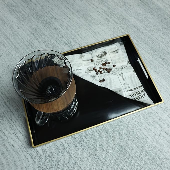 Spsyrine Black Decorative Serving Tray with Handles, Elegant Plastic Coffee Table Tray for Ottoman, Living Room, Home Decor 15.6" X 10.2"-Ruum Studio Home