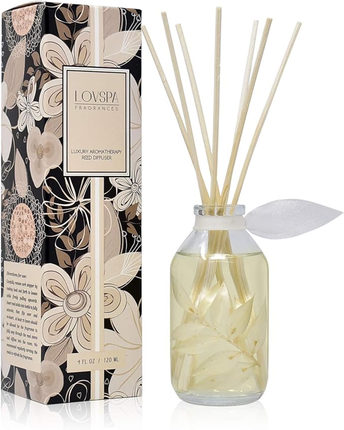 LOVSPA Reed Diffuser Set, Coconut & Eucalyptus Scented Oil Diffuser with Sticks, Home Fragrance Accessories for Bathroom Shelf Decor, Aroma Diffusers for Home or Office Desk, USA Made-Ruum Studio Home