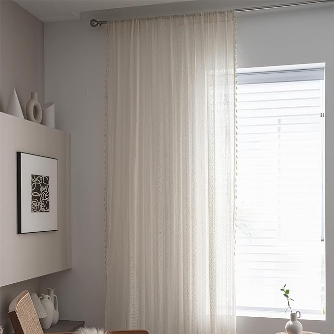 Sutuo Home Boho Curtain Crochet Lace Semi-Sheer Florals Hollow Knitted Handmade Tassels, Rod Pocket Window Treatment Vintage Rustic Farmhouse Drapes for Living Bedroom, 1 Panel 59" W x 96" L, Beige-Ruum Studio Home