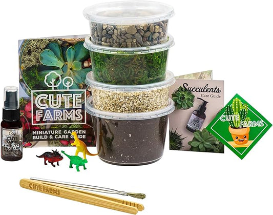 Cute Farms Terrarium Starter Kit | Moss, Vermiculite, Soil, Pebbles, Plant Food, Finishing Tools, Build and Care Guide | DIY Succulent Terrarium for Adults and Kids (Medium)-Ruum Studio Home