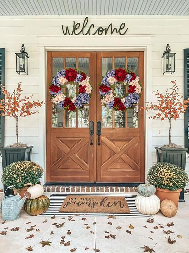 Fall Wreaths for Front Door, 24 inch Autumn Wreath with Hydrangeas Berries Large Fall Door Wreath Artificial Hydrangea Flowers Wreaths Autumn Decorations for Farmhouse Thanksgiving Harvest Door Wall-Ruum Studio Home