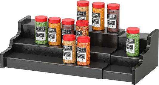 Spice Rack Organizer For Cabinet - 3 Tier Black Bamboo Wooden Expandable Display Shelf from 12.70 to 22.20 inch-Ruum Studio Home