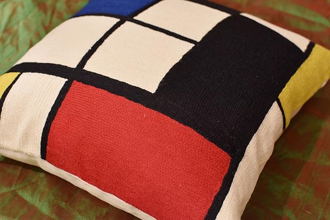 Kandinsky Modern Pillow Cover Red White Blue Black - Tableau Geometric Pillowcase Abstract Chair Cushion Contemporary Outdoor Boho Chair Handmade Wool 18x18-Ruum Studio Home
