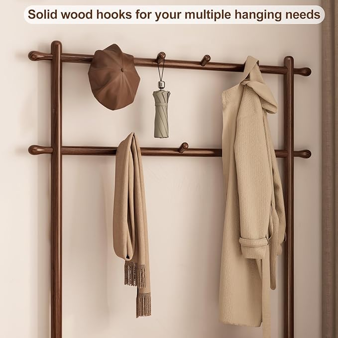 Hall Tree, Coat Rack with Shoe Storage, Wooden Hall Tree with Bench, 11 Hooks and 2-Tier Storage Shelves, Entryway Bench with Coat Rack (39.3" - Deep Walnut)-Ruum Studio Home