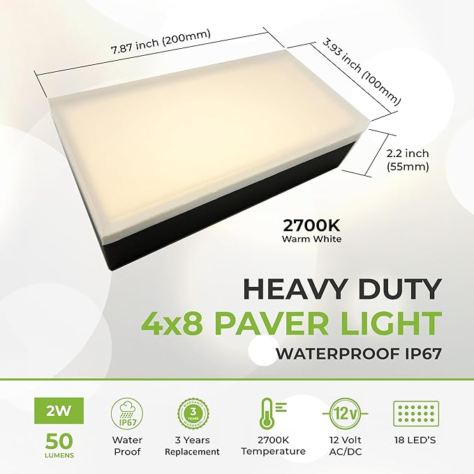 LUMENGY Paver Light 4×8 Inch (3.93 inch X 7.87 inch), 2700K Brick Lighting for Pavers, Driveway, Pathway Patio, & Garden, 12V Waterproof IP67, Drive-Over Rated-Ruum Studio Home