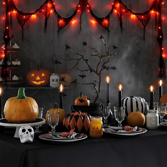 Halloween Horror Atmosphere Lights, Orange&Purple LED String Lights with 9.9FT Creepy Black Gauze, Battery Powered with Timer & 8 Flashing Modes (2 Pack Red)-Ruum Studio Home