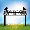 Personalized Metal Garden Name Sign with Flowers and Birds, Custom Yard Sign with Stake-Ruum Studio Home