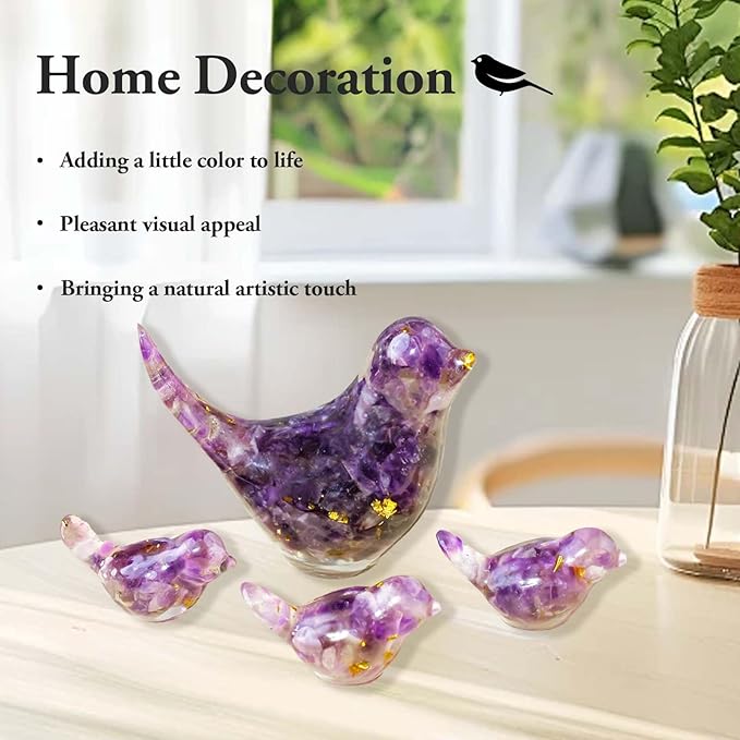Crystal Bird Figurines, Resin Animal Statues, Miniature Decorative Gravel Birds, Home Decor (4PCS-Amethyst)-Ruum Studio Home