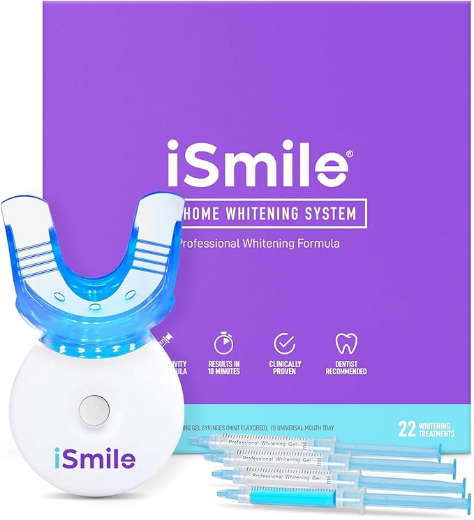 iSmile Teeth Whitening Kit - LED Light, 35% Carbamide Peroxide, (3) 3ml Gel Syringes, (1) Remineralization Gel, and Tray.-Ruum Studio Home