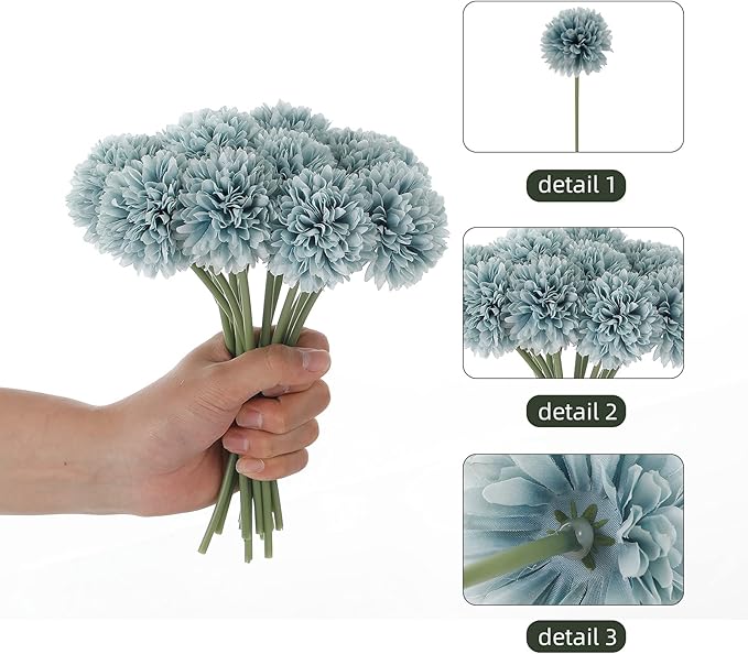 Kimura's Cabin 20Pcs Fake Mums Flowers Artificial Silk Chrysanthemum Ball Flower for Wedding Party Home Kitchen Table Core DIY Decoration Bouquets (Dark Blue)-Ruum Studio Home