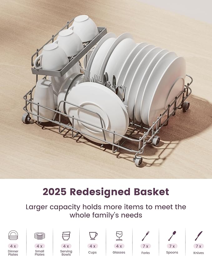 HAVA Countertop Dishwasher with Water Softener and Enhanced Energy Efficiency, Portable Dishwasher with 8 Wash Programs, Child Lock & Delayed Start Function, No Installation Needed - Misty Lilac-Ruum Studio Home