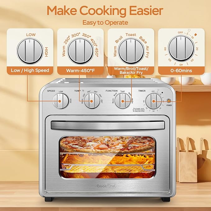 Air Fryer, Geek Chef Convection Air Fryer Toaster Oven, 4 Slice Toaster Airfryer Countertop Ovens, Electric Hot Ovens Oilless Cooker, Accessories & E-Recipes Included, ETL Listed, 16QT-Ruum Studio Home