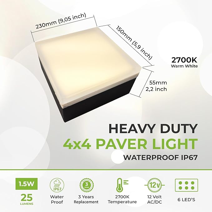 LUMENGY Paver Light 4×4 Inch (3.93 inch X 3.93 inch), Glare-Free 5000K Brick Lighting for Paver Driveways, Pathways, Patios & Garden, 12V Waterproof & Drive-Over Rated-Ruum Studio Home