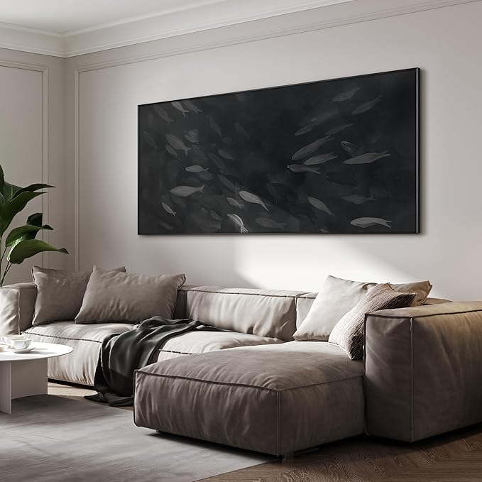 SIGNWIN 24"x46" Extra Large Framed Wall Art Monochrome Fish Silhouettes Illustration for Home Living Room Bedroom Decor (Frame Assembly Required)-Ruum Studio Home