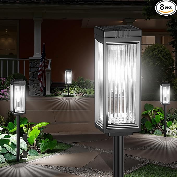 Solar Pathway Lights Outdoor, 8 Pack Upgraded Solar Lights Outdoor Waterproof, Bright Up to 15 Hrs Auto On/Off Garden Light for Yard Patio Lawn Path Walkway Driveway Outside Decor(Cool White)-Ruum Studio Home