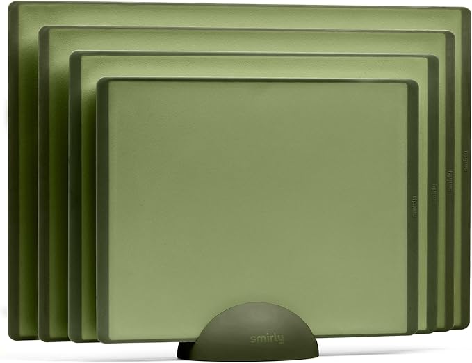 SMIRLY Plastic Cutting Board Set with Holder 4 Pieces, Non-Slip Dishwasher Safe Chopping Boards for Kitchen, Green-Ruum Studio Home