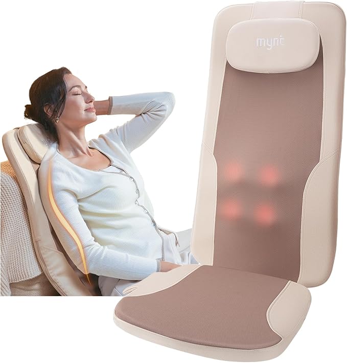 Mynt FSA HSA Eligible Foldable Back Massager, Chair Massager with Soothing Heat, Flexible Massage Chair Pad with Soft S-Curve Longer Track Adjustable Pillow for Diverse Body Contours, FSA/HSA Approved-Ruum Studio Home