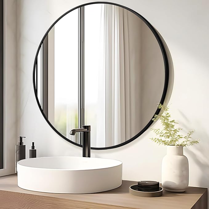 Fabuday Black Round Mirror 39 Inch - Big Circle Wall Mirror for Bathroom, Living Room, Hallway, Entryway, Matte Aluminum Frame Large Circular Mirrors for Wall Decor-Ruum Studio Home
