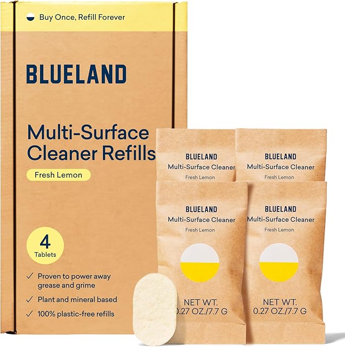 BLUELAND Multi-surface Cleaner, 4-Pack Refill, Fresh Lemon Scent, All-Purpose, Eco-Friendly Cleaning Supplies, 4 x 24 Fl oz-Ruum Studio Home