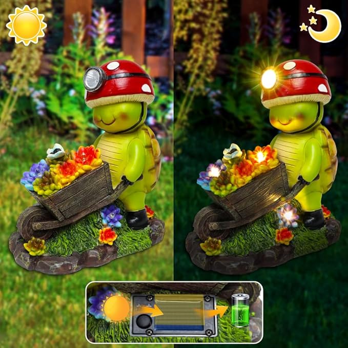 SunGlee Solar Light Turtle Outdoor Garden, Turtle Solar Light for Outdoors Yard Patio Decor 4 LED Sun Powered Outsides Turtles Decor Light Up Garden Statue Gardening Gift for Women Mother Decoration-Ruum Studio Home