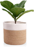 11" Cotton Rope Plant Basket Modern Woven Baskets for 10" Flower Pot Floor Indoor Planters,Storage Organizer Baskets Home Decor,Brown White 11"x 11"-Ruum Studio Home
