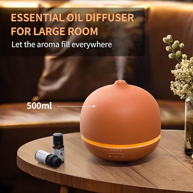 Wanlola Stone Diffusers for Essential Oils Large Room,500ml Handmade Ceramic Diffuser with 4 Timer & 10 Ambient Light Settings for Home Office (Terracotta)-Ruum Studio Home