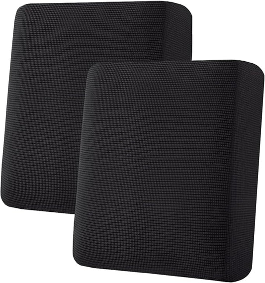 H.VERSAILTEX Super Stretch Individual Seat Cushion Covers Sofa Covers Couch Cushion Covers Slipcover Sets Thick Jacquard Textured Twill Fabric (2 Piece Medium Sofa Cushion Covers, Black)-Ruum Studio Home