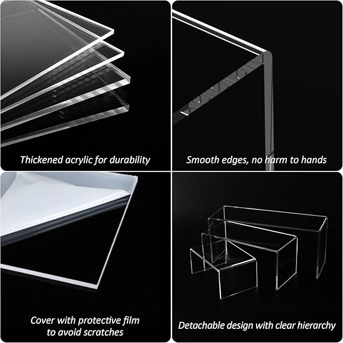 8.5x9x9.5 Inch Acrylic Risers Display Stands 3pcs, Rectangular Display Risers 3 Steps, Clear Acrylic Stand for Brand Store, Retails-Ruum Studio Home