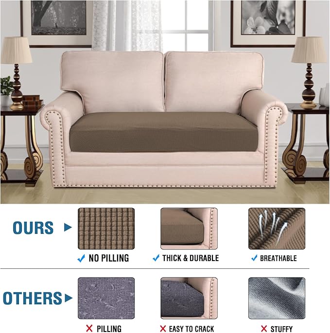 H.VERSAILTEX Super Stretch Individual Seat Cushion Covers Sofa Covers Couch Cushion Covers Slipcover Sets Thick Jacquard Textured Twill Fabric (1 Piece Loveseat Cushion Cover, Macchiato)-Ruum Studio Home