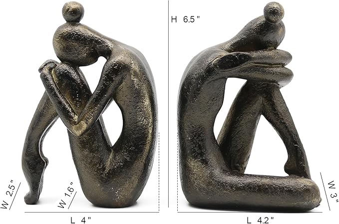 Lukitas Unique Decorative Girl Thinker Bookends, Non-Slip Book Holder, Home Office Bookshelf Decor, Creative Desktop Ornaments for Study Room Hotel Shelves, Resin, 1Pair/2Piece 6.5''-Ruum Studio Home