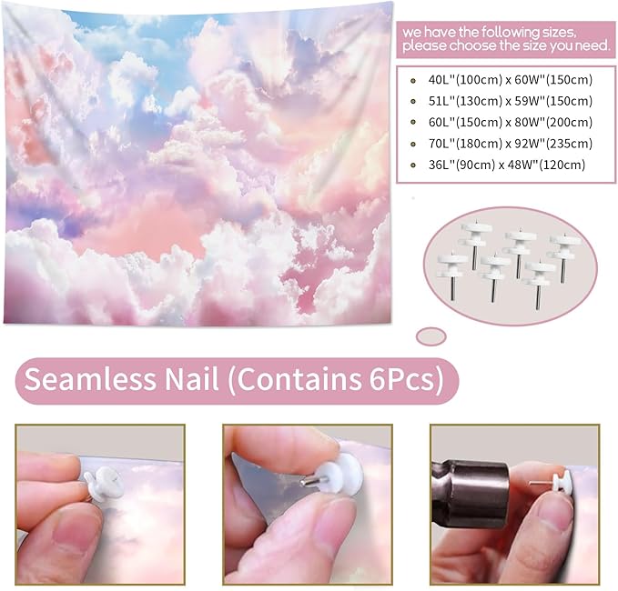 HVEST Pink Cloud Tapestry Colorful Abstract Clouds Natural Landscape Tapestries Wall Hanging for Bedroom Living Room Teen Dorm Indie Decor Poster Blanket,60x40 Inches-Ruum Studio Home