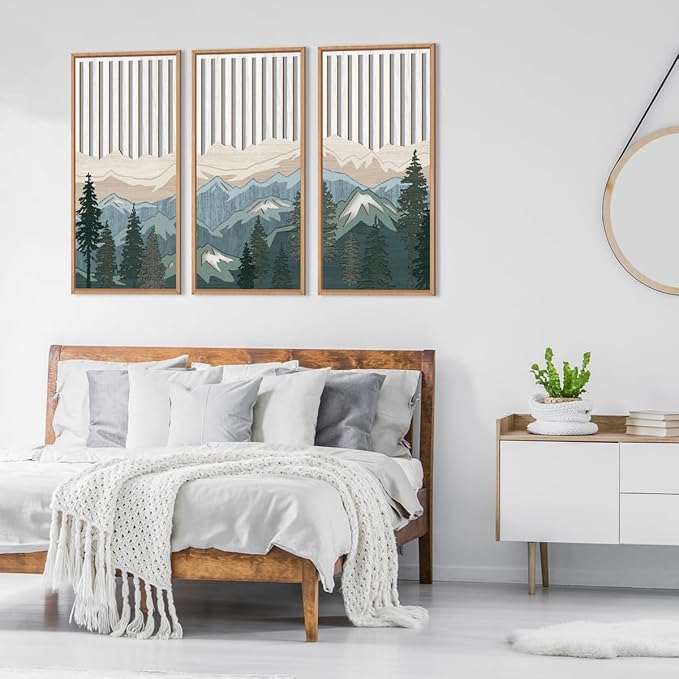 IARTTOP Large Mountain Wood Wall Art Framed Decor Set Of 3, Modern Mountain Landscape Wall Art Nature Artwork Wall Decor For Bedroom, Living room, Office-16 x32-Ruum Studio Home