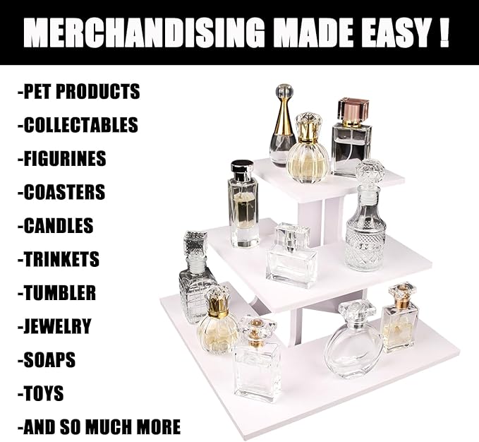 WANLIAN 3-Tier Corner Retail Table Display Stand, Portable Display Rack Shelves for Vendors, Craft Shows, Farmers Market, Pop Up Shop Countertop White Risers for Display, Soap, Candles, Tumblers-Ruum Studio Home