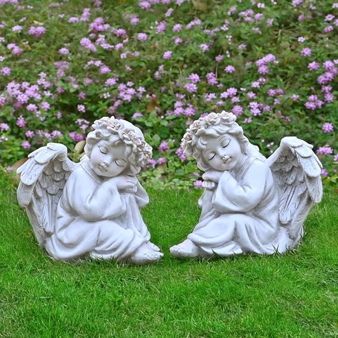 Angel Statue Garden Decor for Outside Solar Outdoor Decorations Patio Cherub Christmas Yard Porch Home Lawn Art Light up Figurine Memorial Sculpture Gift for Mom Mother Grandma-Ruum Studio Home