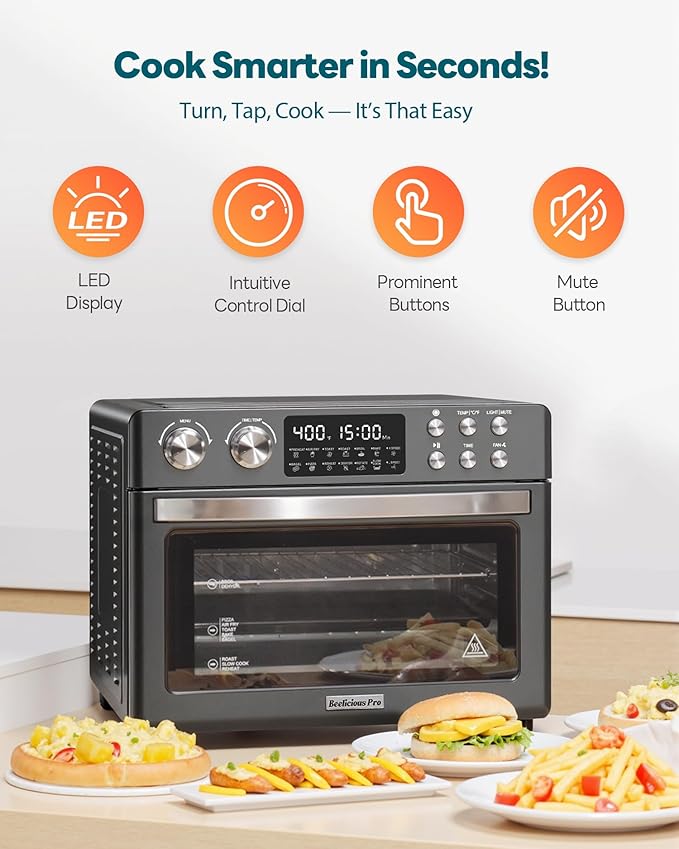 28QT Air Fryer Toaster Oven Combo, Large 12-in-1 Convection Countertop Oven with Next-Gen HeatWave Convection, 3-Layer Cooking, Rotisserie for Chicken, Fits 11" Pizza, Full Accessories, Sparkle Black-Ruum Studio Home