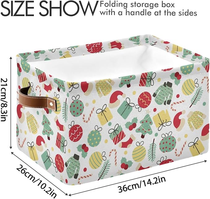 Christmas Storage Basket Tree Candy Canes Socks and Gift Storage Bins Organizer Bag Collapsible Closet Shelf Baskets Cube with handle for Baby Cloth Pet Toy Book 14.2×10.2×8.3 IN-Ruum Studio Home