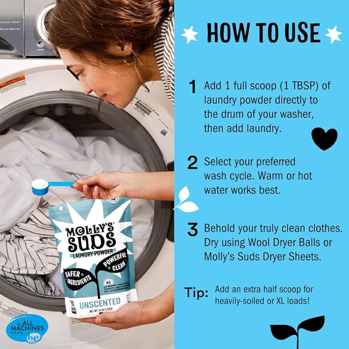 Molly's Suds Original Laundry Detergent Powder | Clean Laundry Detergent Powder for Sensitive Skin | Simple, Effective Ingredients, Stain Fighting | 120 Load (Peppermint)-Ruum Studio Home