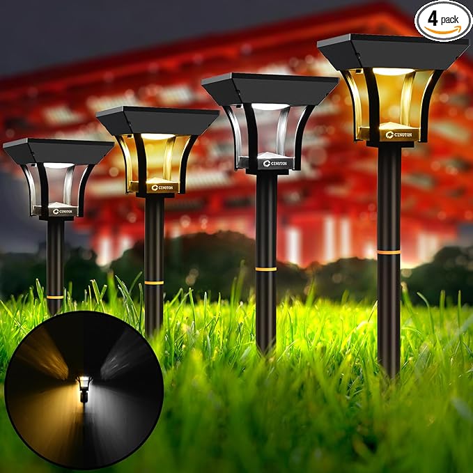 CINOTON 2-in-1 Solar Pathway Lights Outdoor with 4 Lighting Modes, IP65 Waterproof LED Solar Powered Wall Lights for Garden Yard Patio Lawn Porch Walkway Backyard Driveway, Warm & Cold White 4 Pack-Ruum Studio Home