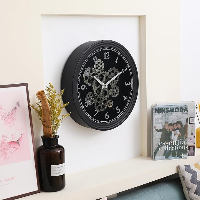 CLXEAST 15 Inch Real Moving Gear Wall Clock, Vintage Industrial Steampunk Metal Wall Clocks for Living Room Decor,Kitchen, Home Office,House Warming Gifts New Home-Ruum Studio Home