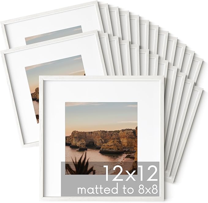 HAUS AND HUES Square Picture Frames 12 x 12 Set of 25 - Photo Gallery Wall Frame Set, Wood Frames With Mat, White Oak-Ruum Studio Home