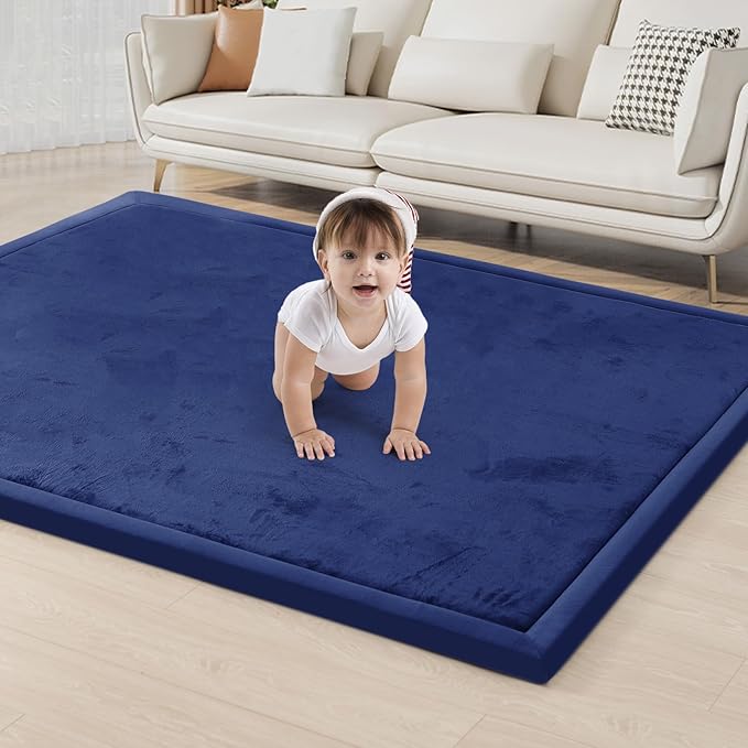 ACOMOPACK Baby Play Mat for Floor 1.3" Thick Memory Foam Play Mat 71"×79" Tummy Time Crawling with Non-Slip Bottom for Living Room,Nursery,Soft Velvet Playpen Mats for Kids,Infants（Royal Blue）-Ruum Studio Home