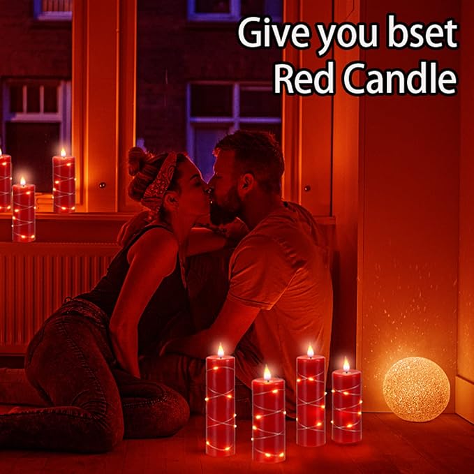 Red Flameless Candle with Remote Control LED Candle with String Lights Battery Powered Flameless Candle4'' 5'' 6'' 7'' 8'' Candles of 5 Pcs-Ruum Studio Home